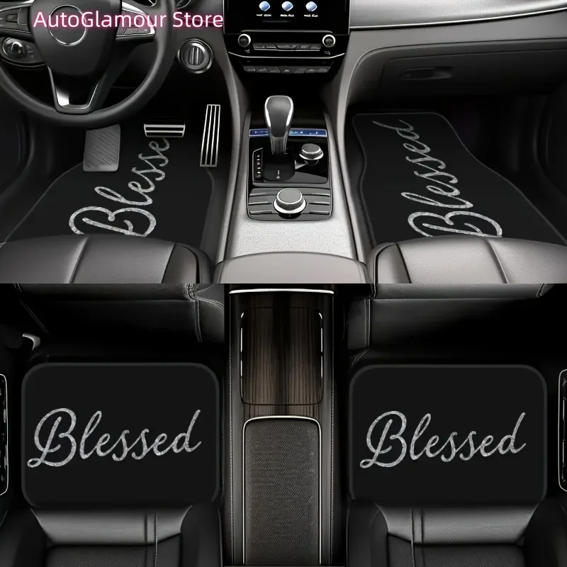 4pcs Blessing English Pattern Car Floor Mat Set - Durable And Easy-to-clean Material, Suitable for All Models - Fashionable An