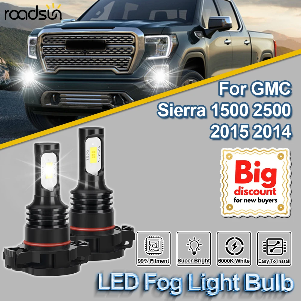 ROADSUN For GMC Sierra 1500 2500 2014 2015 2PCS 150W Canbus Car LED Fog Light Bulbs 20000LM Ultra Powerful Fog Lamp Ampoules