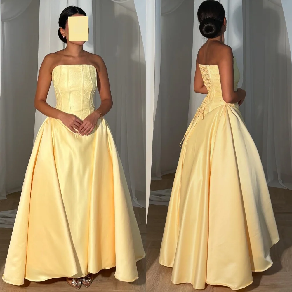 

Customized Sexy Retro Pleat Lace A-line Strapless Long Dresses Bespoke Occasion Dresses High Quality Chinese Style Elegant