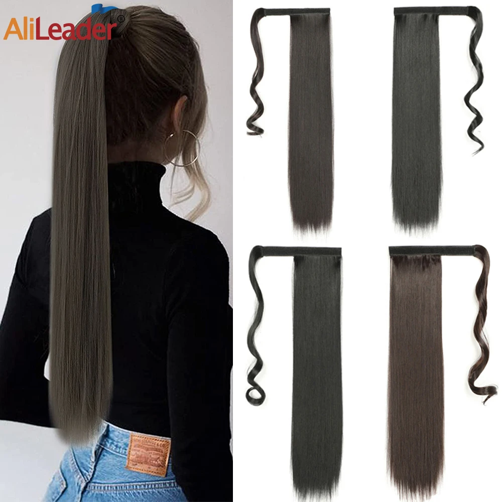 

Alileader Synthetic Hairpiece Ponytail Extension Wrap Around Long Straight Ponytail Fake Wig For Women 22 Inch Black Brown