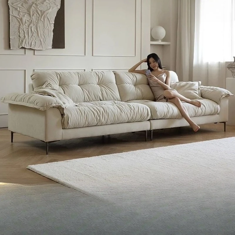 

Итальянский минималистичный скандинавский диван-облако на высоких ножках для гостиной, современная ткань, прямая комбинация, кремовая ткань для кошачьих когтей