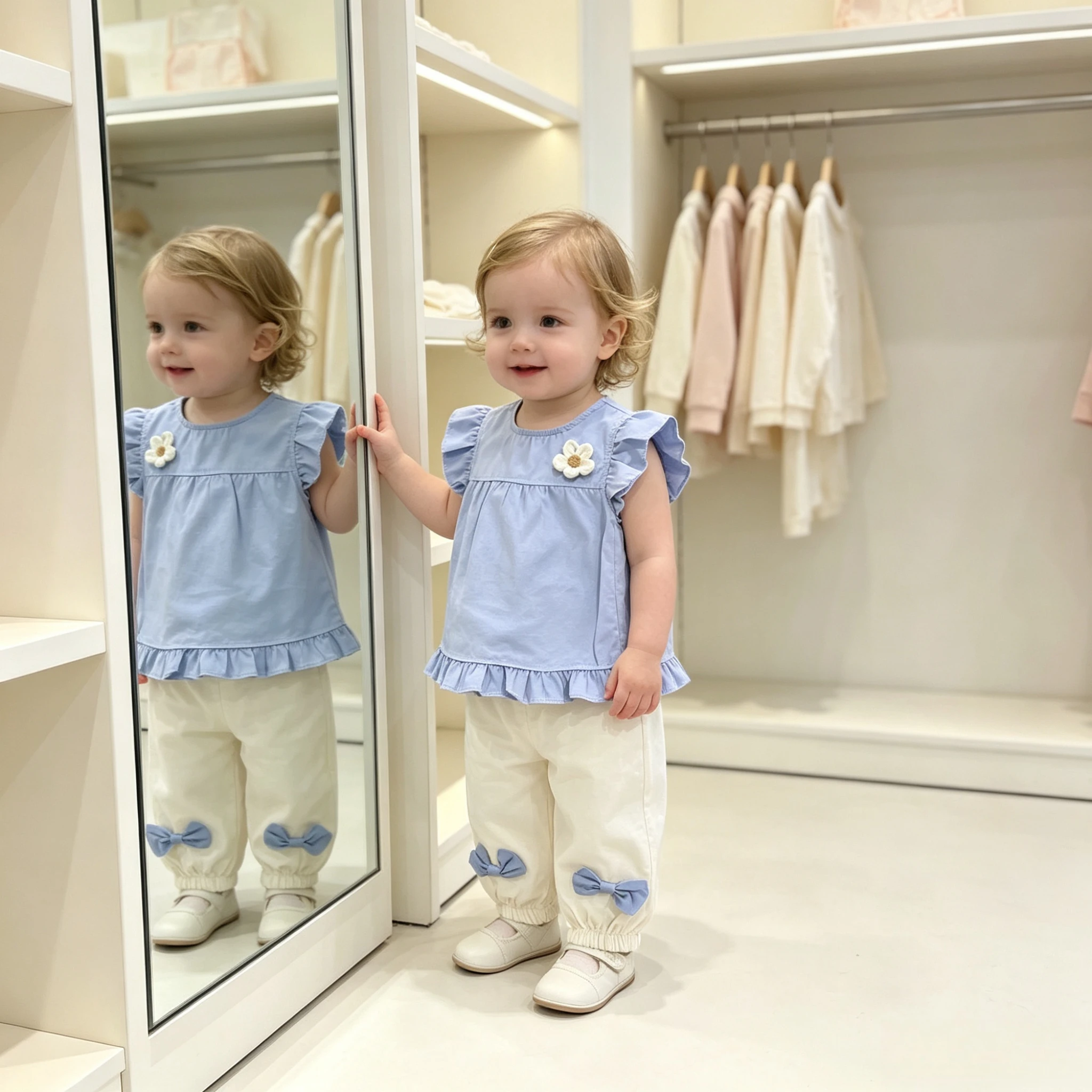 Kids Girls Sweet Outfit Sets Flying Sleeve Flower Shirt Elastic Cuff Bow Trousers Toddler Summer Casual Clothing Set