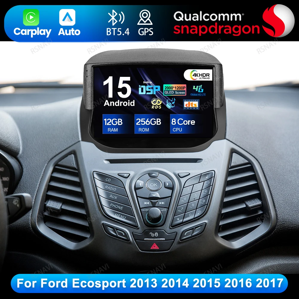 Android 15 para Ford Ecosport 2013 2014 2015 2016 2017 Radio de coche DSP Viedo Player 5G WIFI DVD 4G LTE inalámbrico Carplay estéreo automático