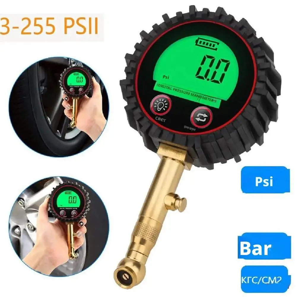 Digital Tire Pressure Gauge Heavy Duty Steel Brass ±1% Accuracy 4 Unit Switchable LCD Backlight Auto Shut Off for Car Truck SUV