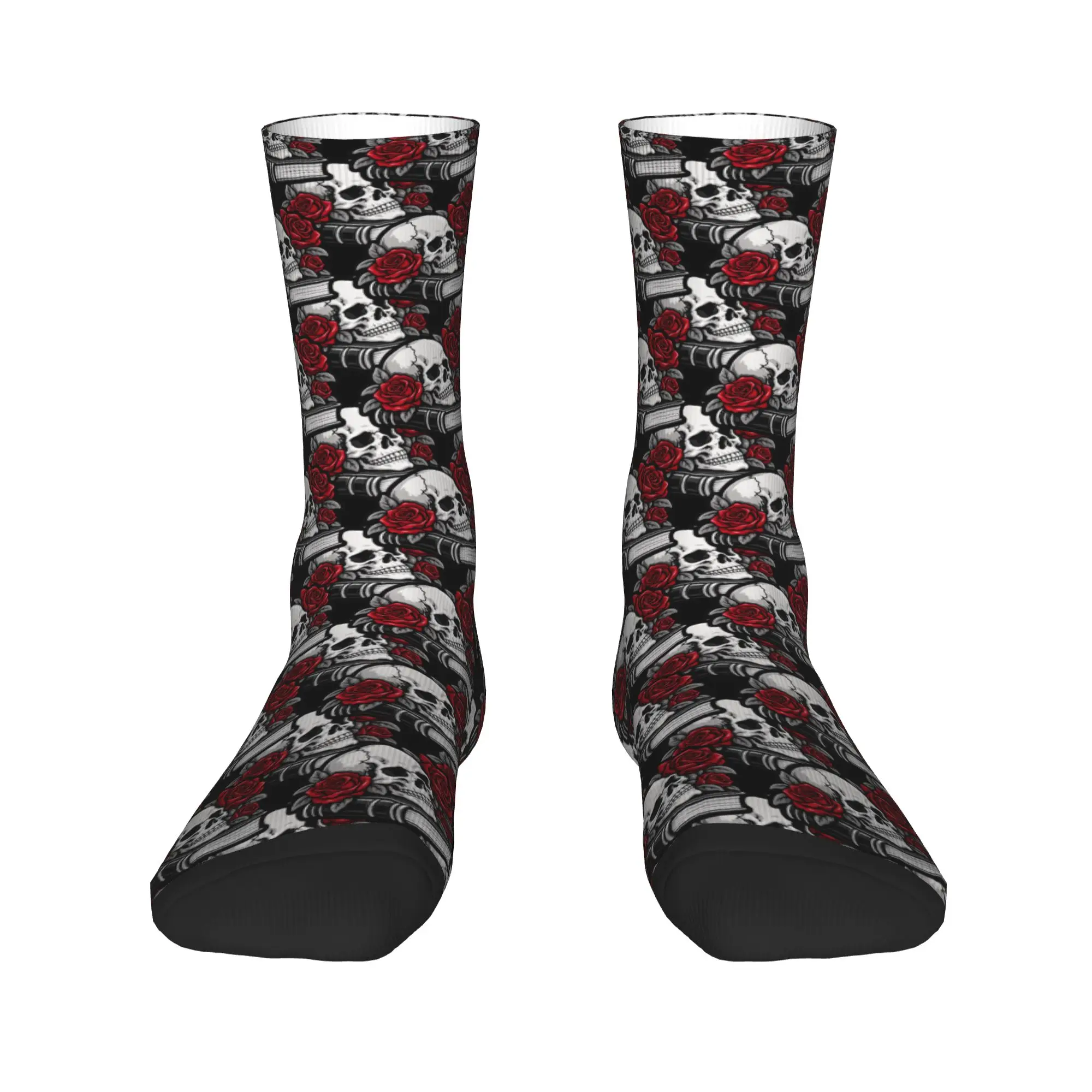 Halloween Theme Skull Book Red Rose Stockings  Elegant Socks Women Men Comfortable Socks Winter Sports Anti Bacterial Socks Gift