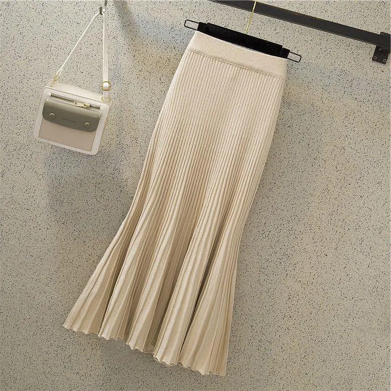 

Thick Knitting Elegant Bodycon Trumpet Mermaid Solid Stretchy High Waist Women Autumn Winter Streetwear Korean Long Midi Skirts