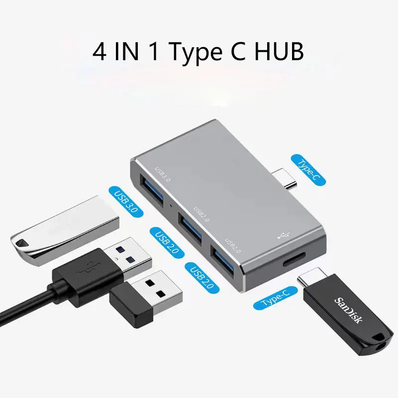 Type C USB 3.0 HUB Mini 3 Ports USB 2.0 Hub High Speed Data Transfer Splitter Box Adapter For PC Laptop MacBook Pro Accessories