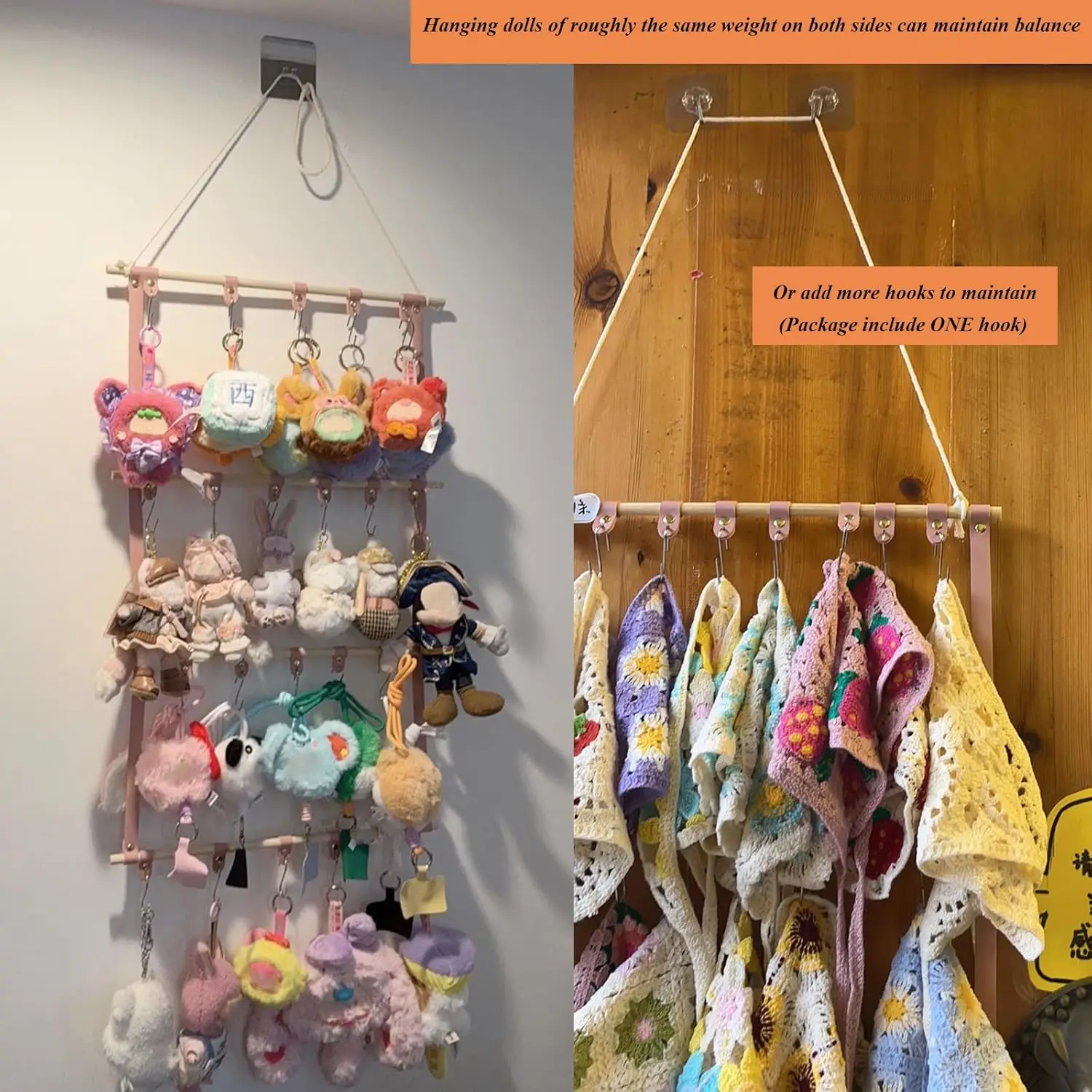 Hanging Display Storage Shelves Detachable Doll Organizer for Plush Collectors, Over Door Organizer for Bedroom Home Beige 1pc view 5