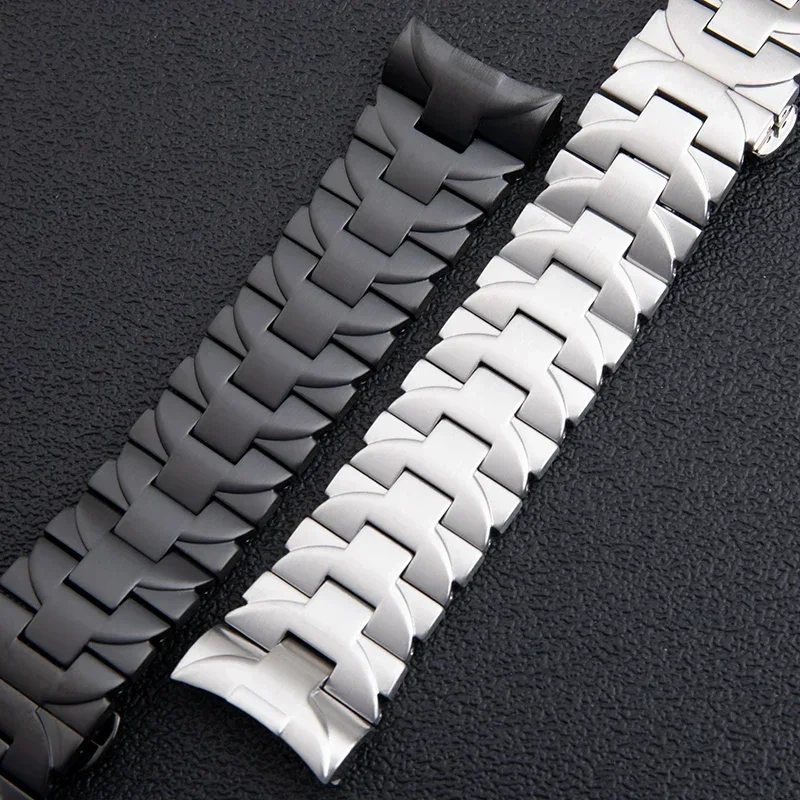 24mm arc interface solid stainless steel black silver watchband for Panerai strap Luminor pam441 111 wristband butterfly clasp