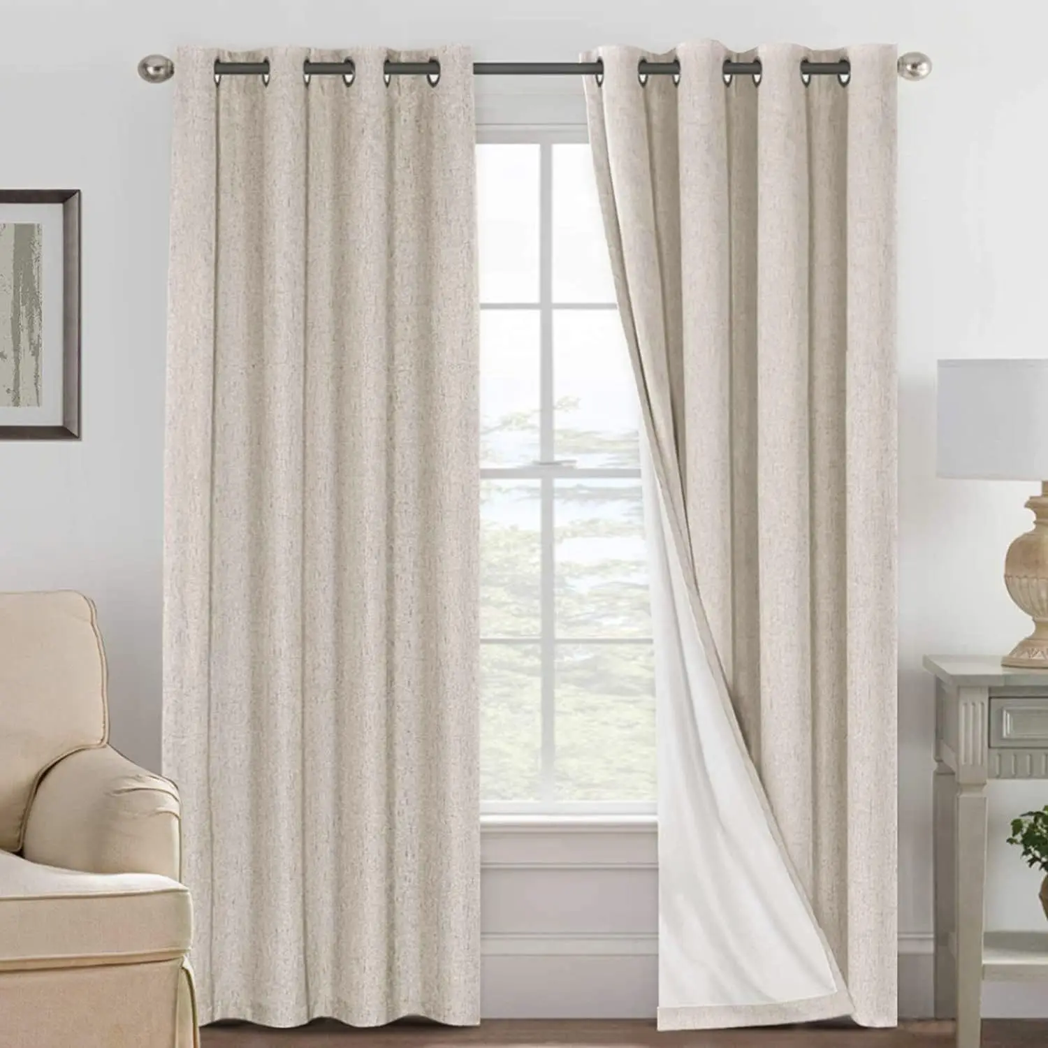 100% blackout white nano-coated curtain project hotel special sun-proof heat-insulating imitation linen curtain