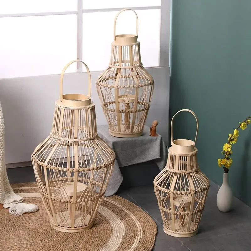 

Creative Wind Lamp Floor to Floor Candlestick Bamboo Weaving Handheld Lantern Villa New Chinese Decorative Decoration