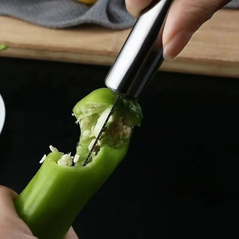 Nuevo rebanador de pimienta jalapeño de acero inoxidable, herramienta cortadora de verduras dentadas, removedor de semillas, utensilios de cocina, aparatos para el hogar