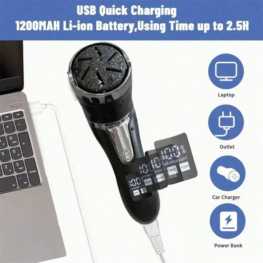 2026 Electric Foot File with Dust Collector, Rechargeable Callus Buffer Tool with LCD Display, USB，Dead Skin Smoother for Heels