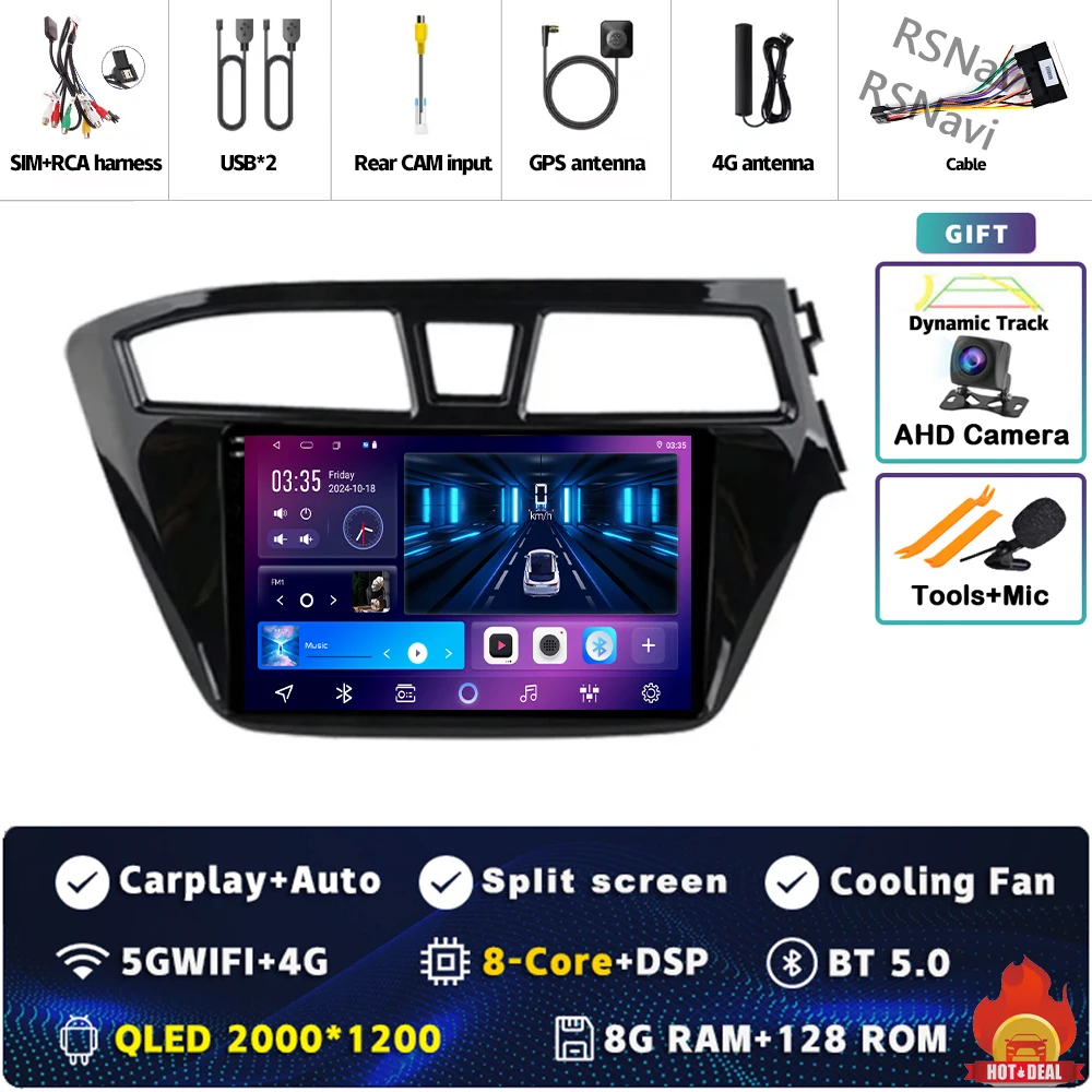 Android 15 wifi + 4G Carplay AUTO Autoradio Voor Hyundai I20 RHD 2015 2016 2017 2018 Navigatie GPS Video speler Stereo Multimedia - afbeelding 1