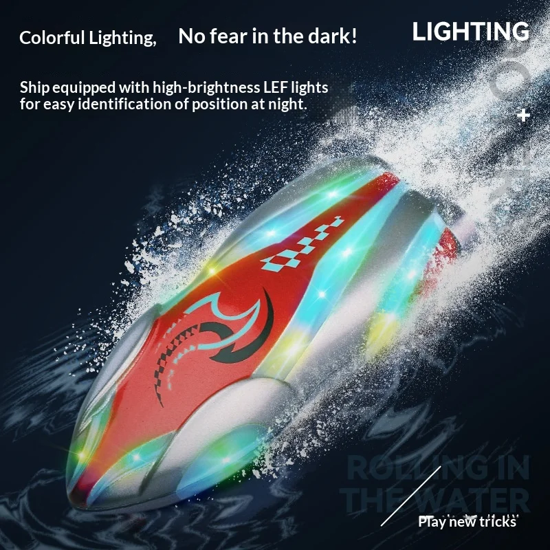 قارب صغير للتحكم عن بعد 2.4G ضوء خاص كهربائي سريع الإبحار لعبة قارب الأطفال سباق يخت التحكم عن بعد لعب RC قوارب