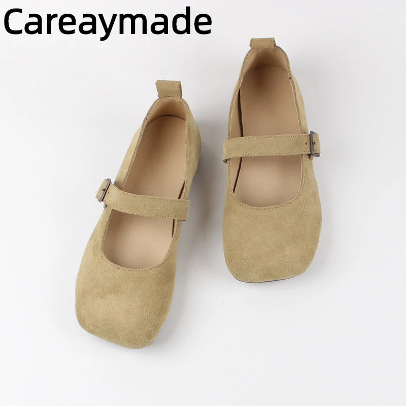 

Careaymade-Genuine Leather women's shoes,square toe flat sole retro Mary Jane single shoes,comfortable soft leather bean shoes