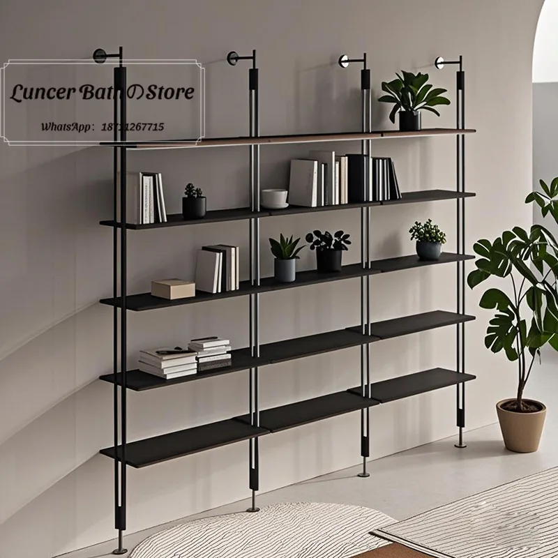 Italian Iron Display Bookshelf, Floor Standing Bookcase, Minimalist Room Divider Shelf, Full Wall Multi Layer Storage Rack