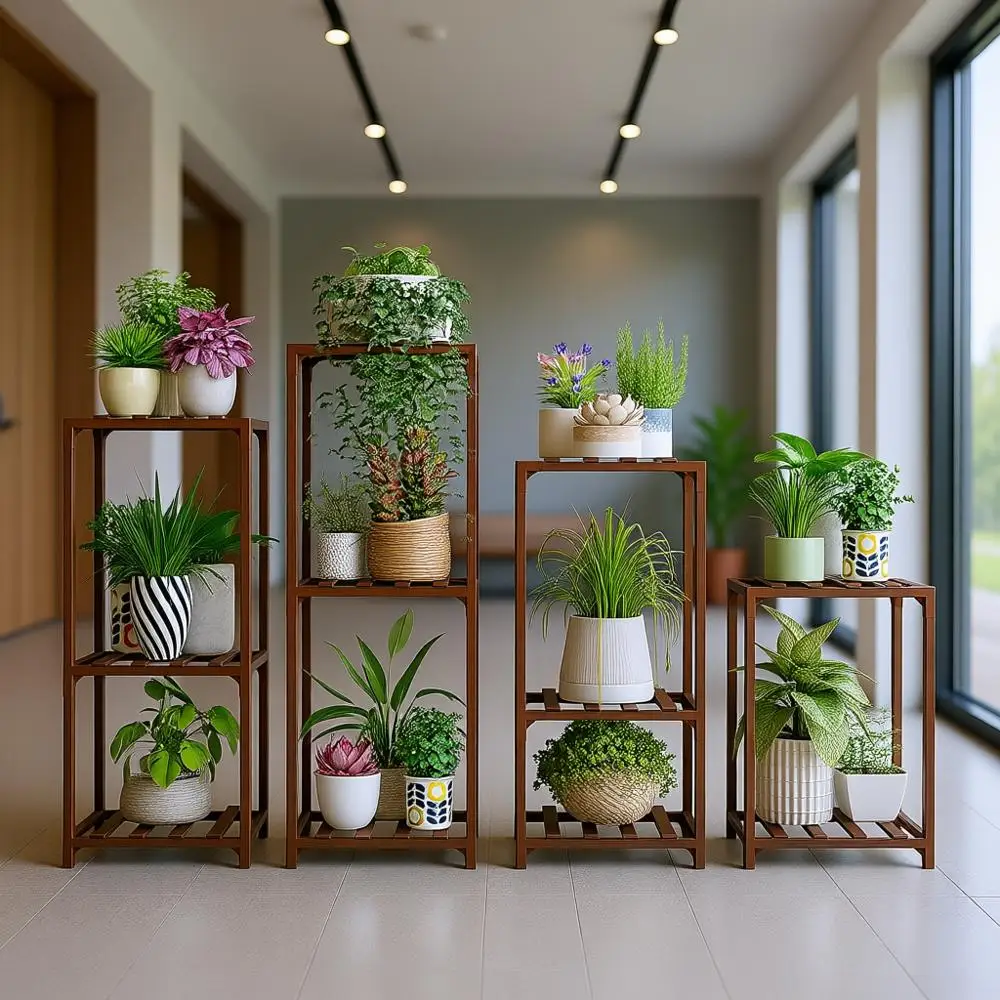 

4-Piece Indoor/Outdoor Wooden Plant Stands for Multiple Plants and Window Displays