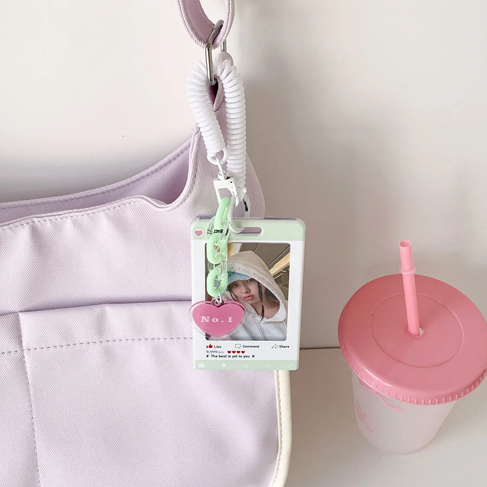 حامل بطاقة الصورة مع قلادة القلب مكافحة خسر المفاتيح 3 بوصة المعبود Photocard واقية حالة الطالب معرف شارة حافلة بطاقة الأكمام