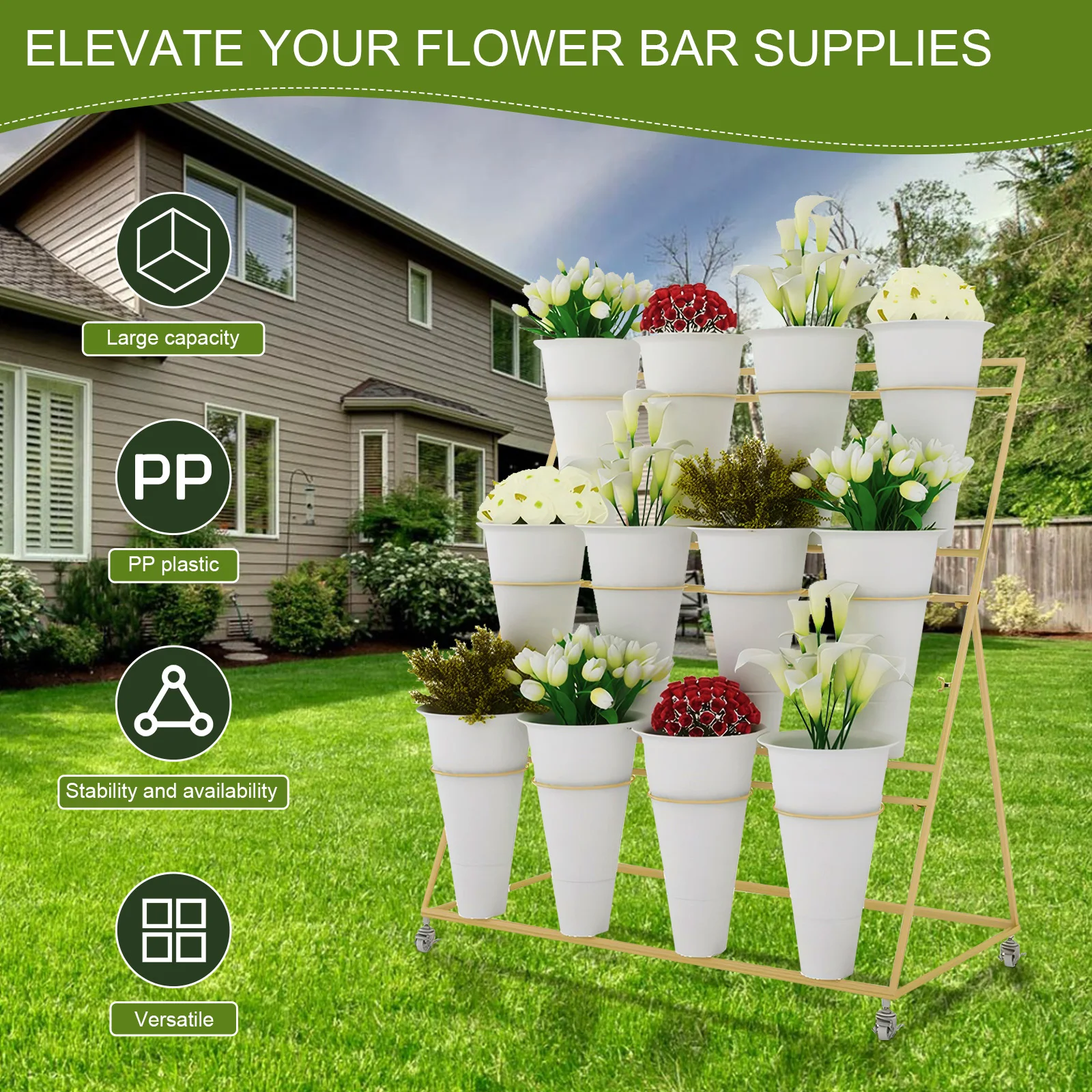 

12 PCS Flower Display Stand Buckets Large Capacity Plastic Plant Stand Tapered Buckets Flower Pots for Balcony Garden