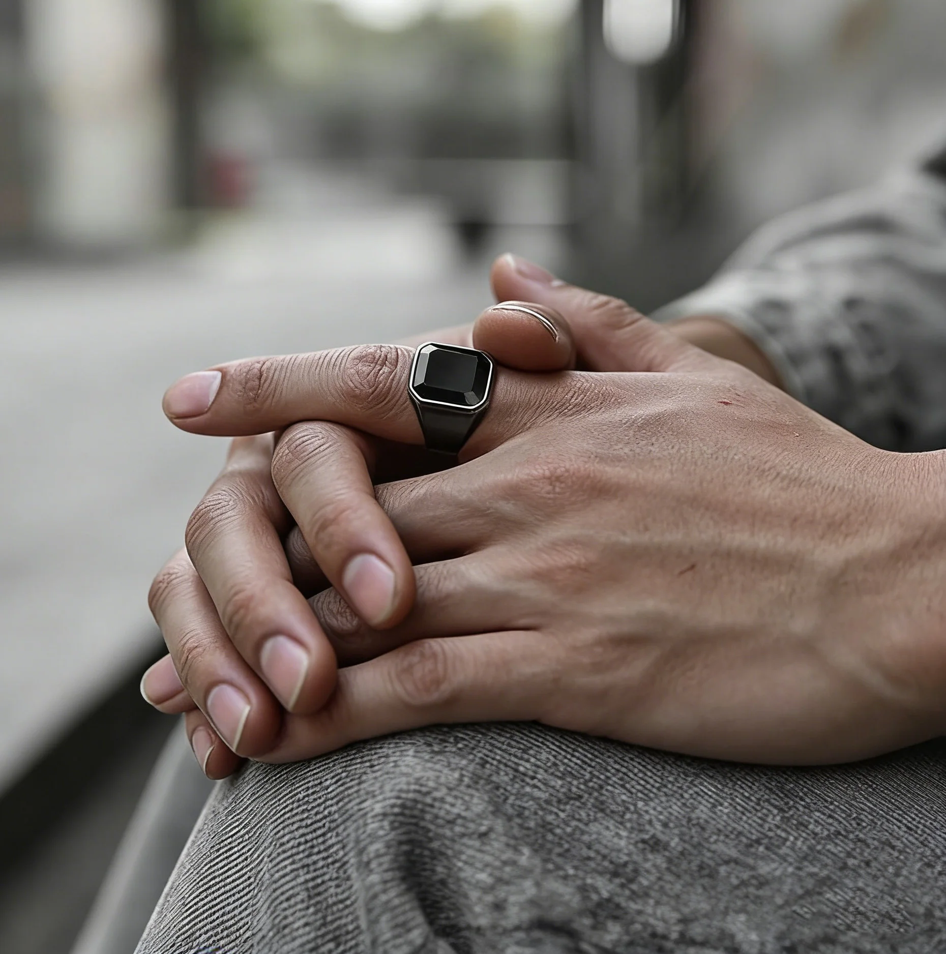 

Punk Vintage Ethnic Rings for Men, Stainless Steel Black Geometric Square Stone Signet Ring Jewelry
