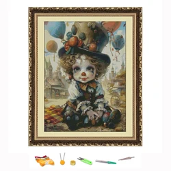 Cross Stitch Embroidery Kit Punk Clown Boy Cartoon Style Thread Drawing DIY Needlework Kit Count Printed on Canvas11CT