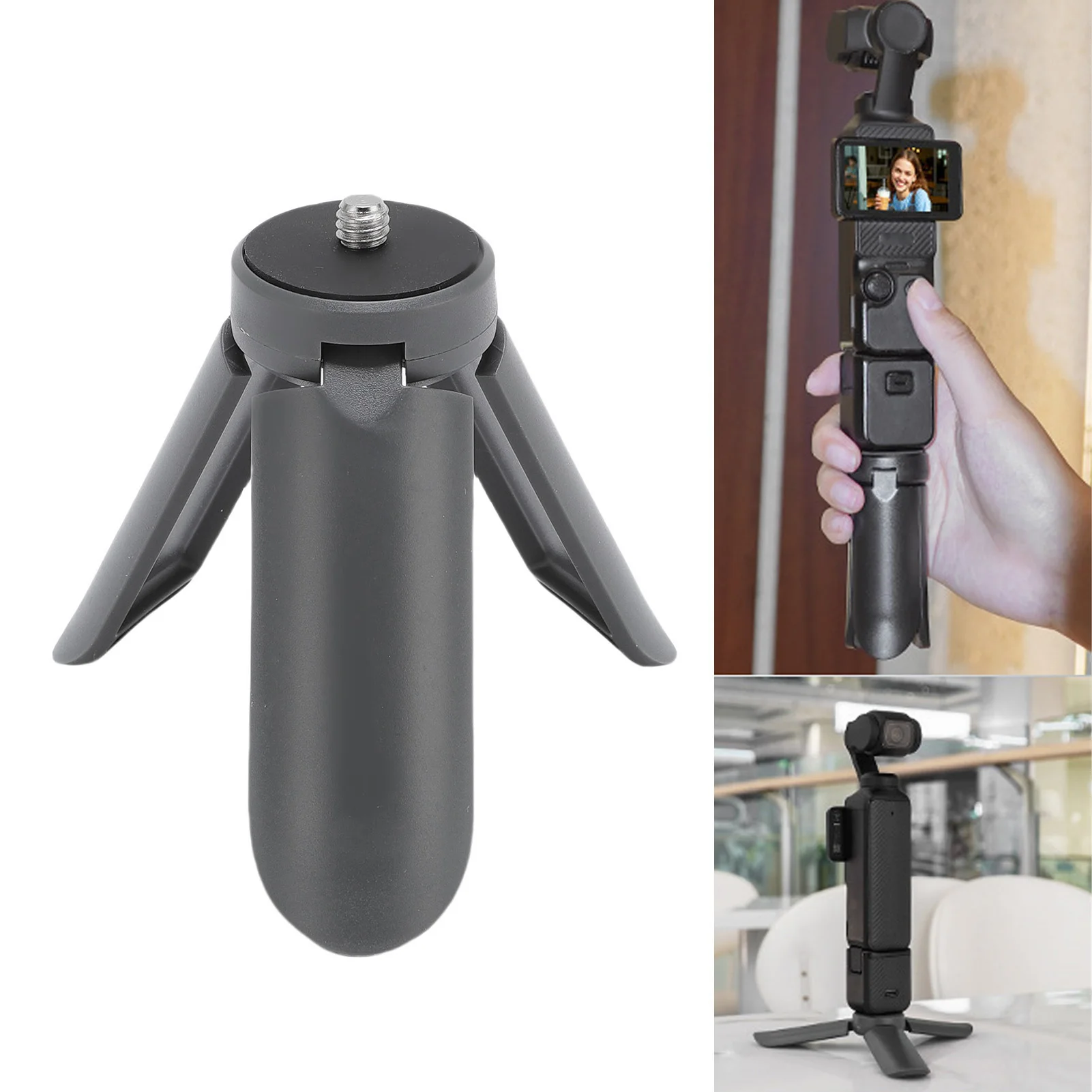 Supporto per treppiede Dimensioni palmo Forte capacità di carico Treppiede per fotocamera Leggero filettatura da 1/4 di pollice pieghevole Grigio per POCKET 3