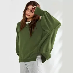 Fashionable And Trendy Round Neck Large Size Solid Color Hoodie For Outerwear Sport Bottomed Woven Shirt Long Sleeved Top
