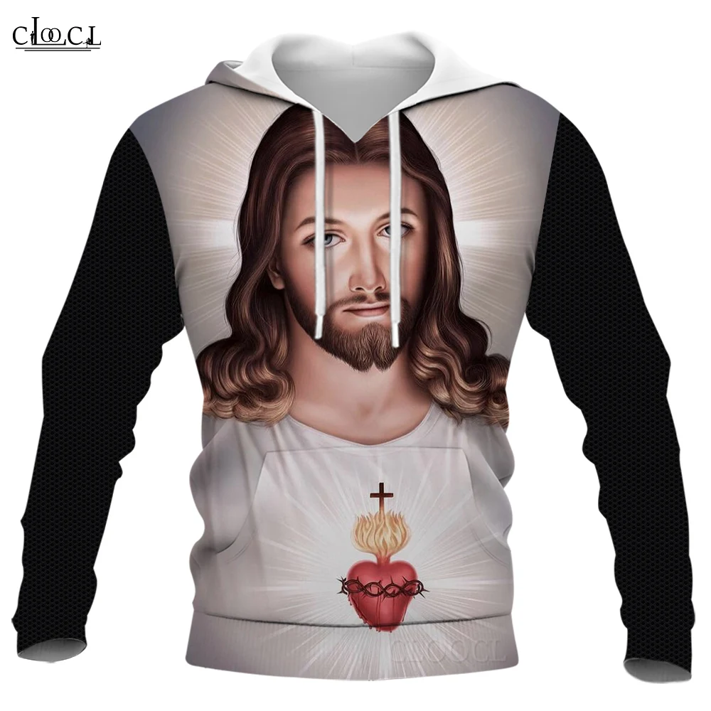 

Men's Hoodie Drawstring Sweatshirt Autumn Winter Loose Pullover Tops Streetwear Jesus Christ Printed Vintage Clothing