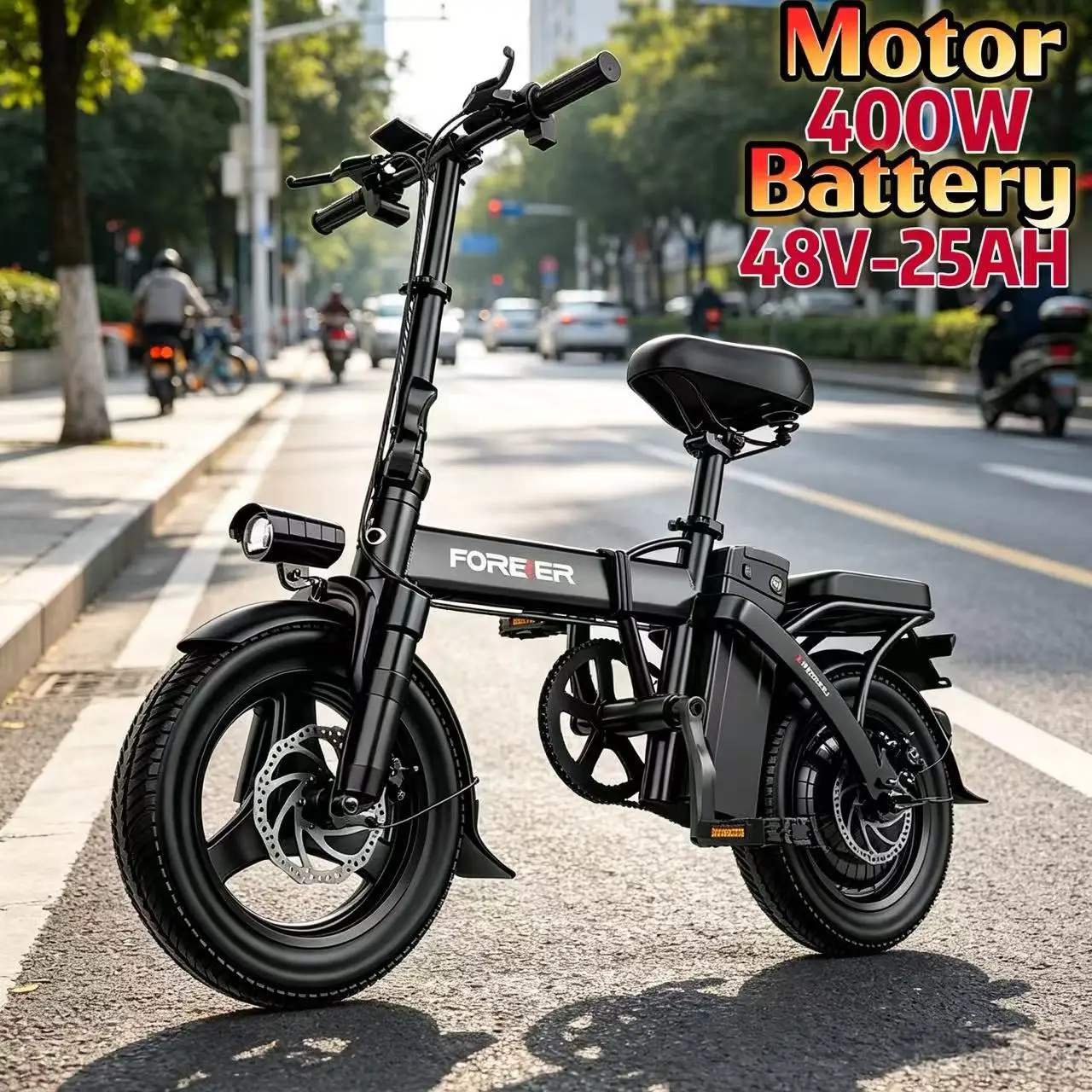 U7 Folding Electric Bicycle 48V 25Ah Battery  Electric Bike 400W Motor 14 Inch Puncture Proof Tires Adult Commuter E-Bike image 3