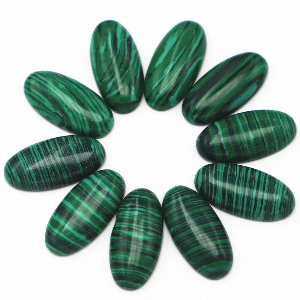 

30x15mm Natural Stone Oval Malachite Cabochon Setting Beads Fit Pendant Ring Earring Men Jewelry 20Pcs Wholesale Free Shipping