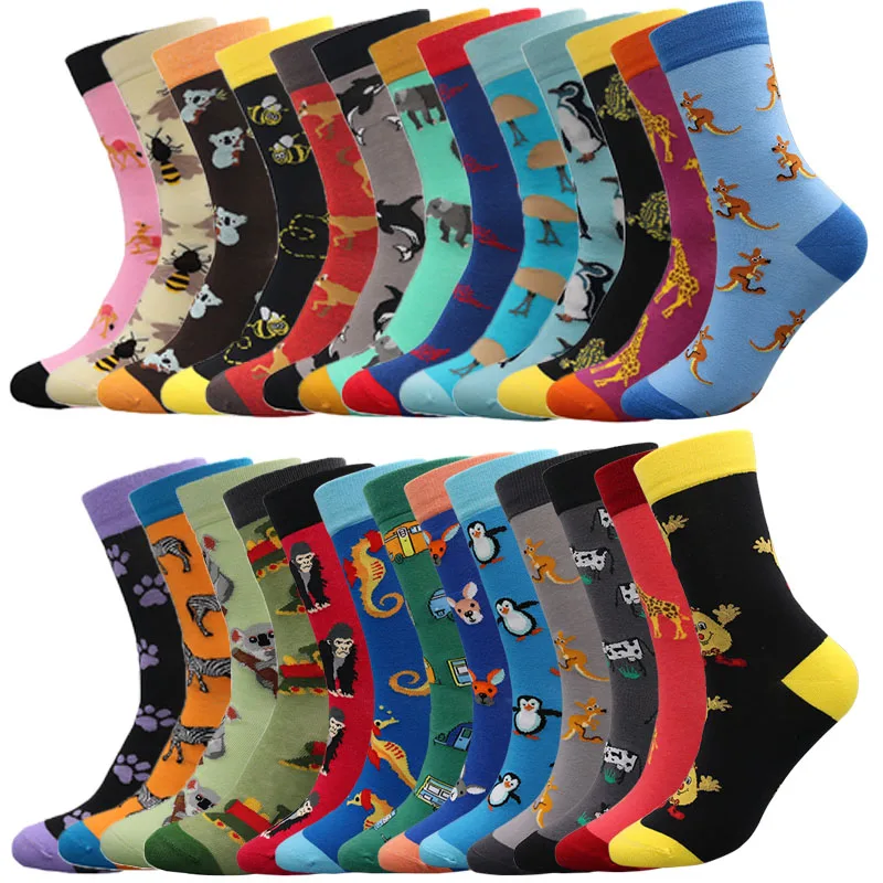 

Unisex Mid-Calf Cotton Socks 5/10 Pairs Set Colorful Animal Print Tide Socks for Men And Women Four Seasons Wear Gift Idea
