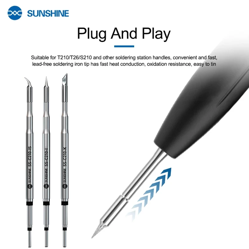 

SUNSHINE C210 Universal Soldering Iron Tip SS-C210 (I/IS/K) Replacement Head Repair Soldering Station JBC T210 T26 S210