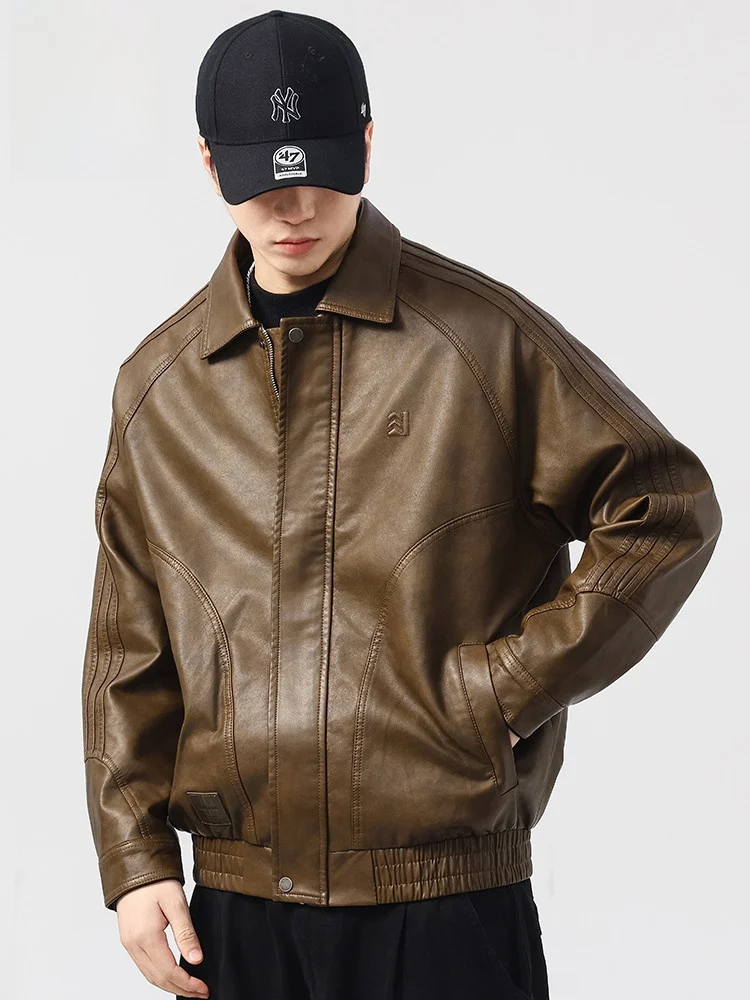 

Jeanswest American Retro Biker Jaet из искусственной кожи, мужские свободные длинные мотоциклетные куртки с воротником-стойкой на осень-зиму