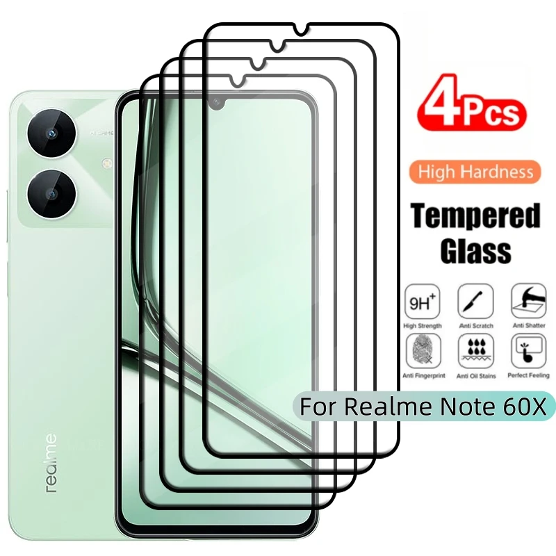 

4Pcs For Realme Note 60X Glass OPPO Realme Note 60X Tempered Glass Full Cover Glue 9H Screen Protector For Realme Note 60X 60 50