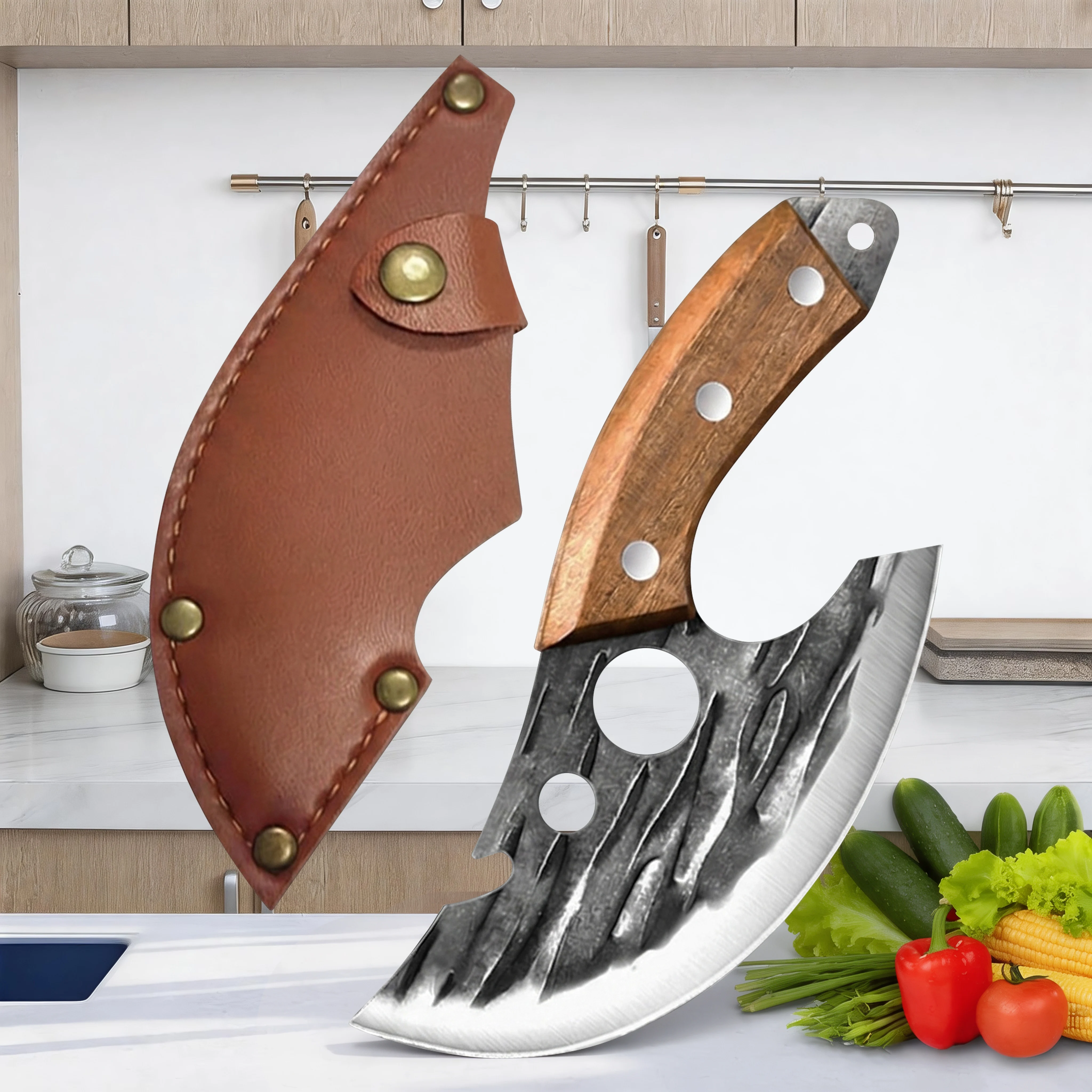 Nuevo mini cuchillo para deshuesar y cortar carne: hoja de acero inoxidable de alta dureza ultra afilada, mango ergonómico de madera con funda de cuero
