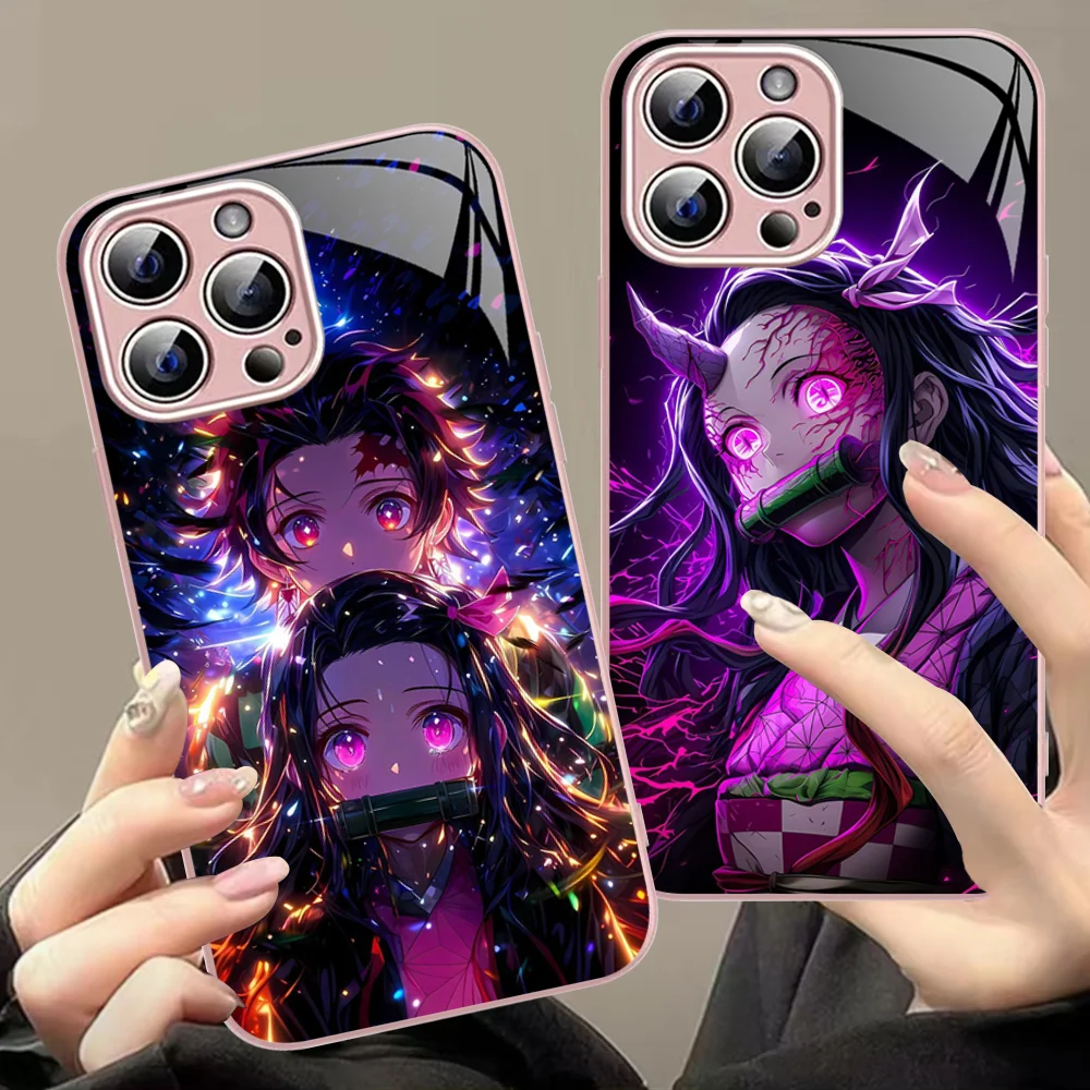 D-Demon S-Slayer K-Kamado N-Nezuko Phone Case For IPhone 14 13 12 Mini 11 Pro XS Max X XR 14 Plus Tempered Glass Cover