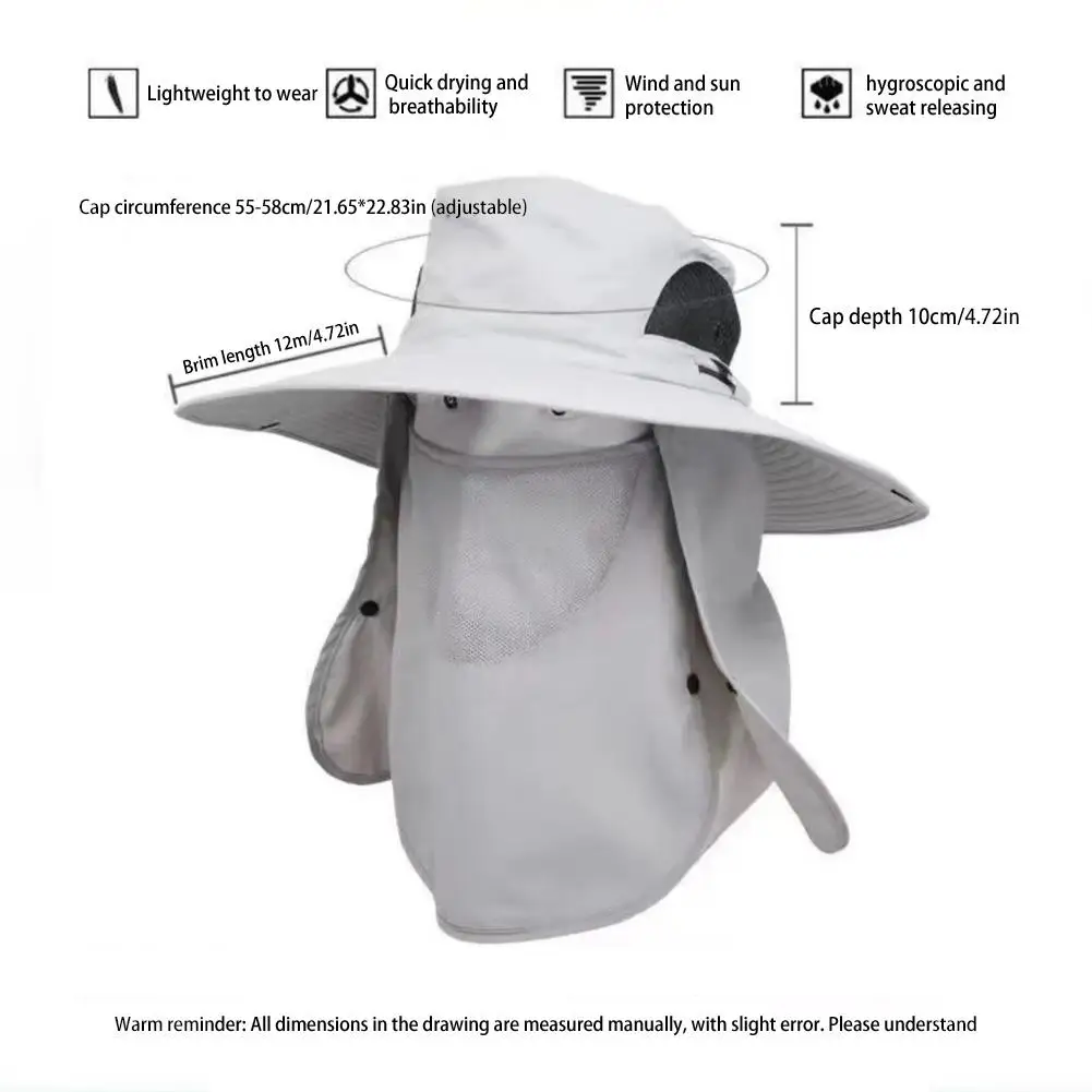 Wide Brimmed Sun Hat UV Sun Protection Breathable Removable Fishing Climbing Cycling Hiking Face Collar Flap Sun Cap