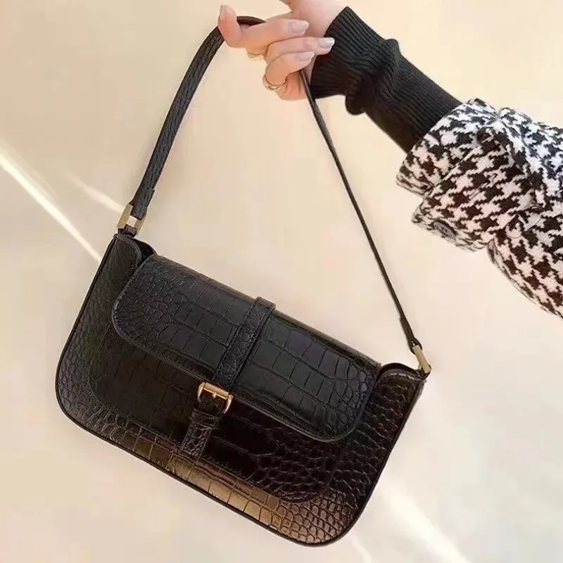 High-quality Elegant Underarm Bag French Elegant Crocodile Print Shoulder Bags for Women 2024 Fashion Office Lady Totes