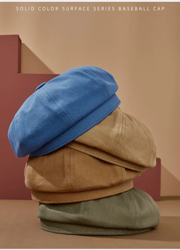 قبعة بيريه كلاسيكية من القطن للنساء، قبعة رسام كلاسيكية عصرية، قبعة موزع الصحف للربيع والصيف، تصوير في الشوارع في الهواء الطلق