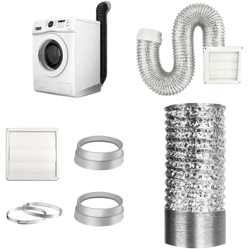 4 Inch Dryer Vent Hose Kit Aluminum Foel Elbow Connector Wall Flange Self Closing For Exhaust Set For Laundry Room Installation