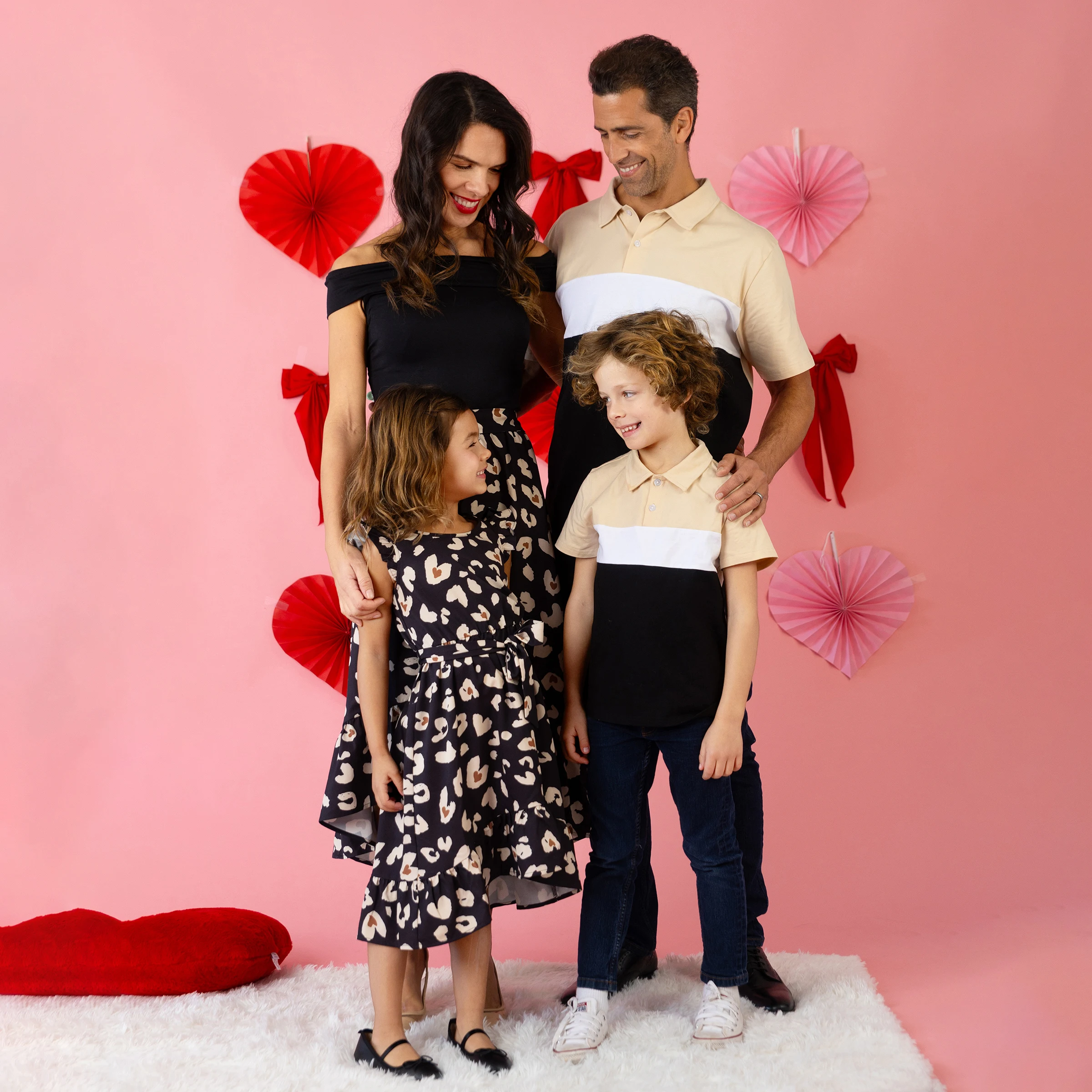 PatPat Family Matching Sets Colorblock Polo Short-sleeve Top or Heart Print Off-Shoulder Co-ord