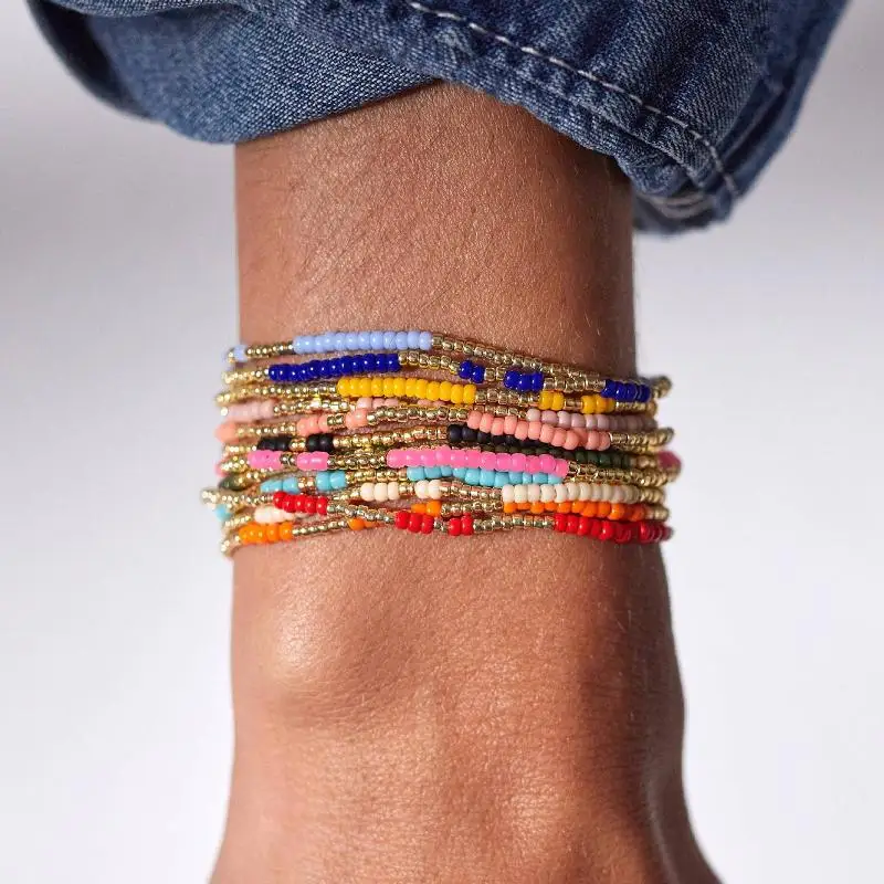 Colorful Boho Handmade Beaded Bracelets Seed Bead Stackable Strand Friendship Bracelet Summer Beach Vacation Jewelry Gift