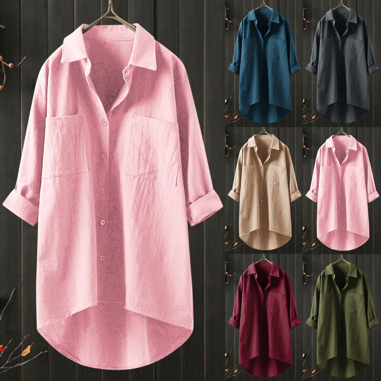 Plus Size 3XL Casual Long Sleeve Cotton Loose Shirt for Women Elegant Solid Lapel Blouse Vintage Womens Tops And Blouses Tunics