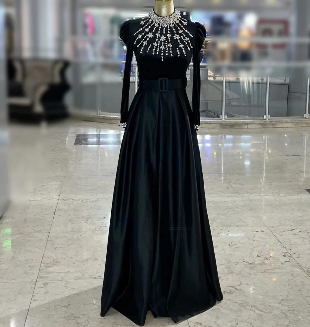 

Customized Classic Long Sleeves Evening Dress High Collar A-line Long Dresses Bespoke Occasion Wedding Prom Party Gowns