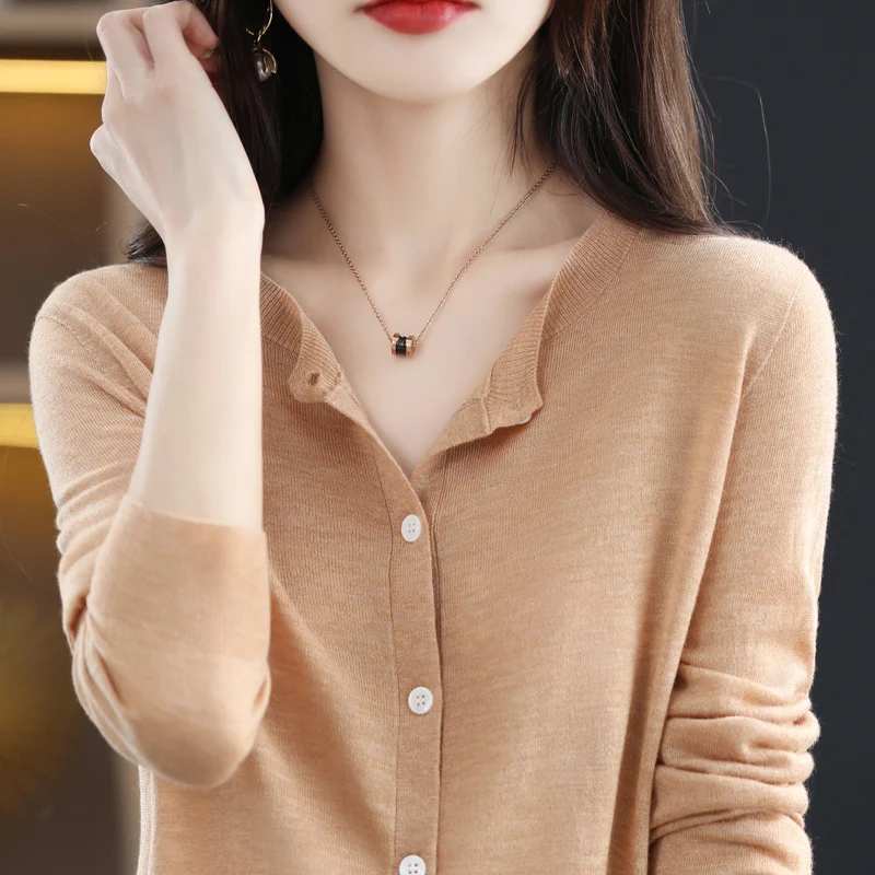 

Весна-лето Тонкий шерстяной вязаный кардиган женский ор круглый Ne Slim Fit Long Sve Top Quali тканевый цвет для поездок на работу...