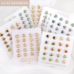 LUXUKISSKIDS Mix Color Cubic Zirconia Studs Geometric Triangle Tiny Flower Heart Shape 10Pairs Wholesale Earrings Small Business