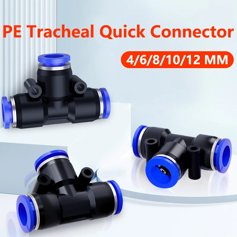 PE Air Connectors Pneumatic Fitting Quick Connect Slip Lock Tee 3 Way Plastic Pipe Water Hose Tube Connector 4/6/8/10 12mm