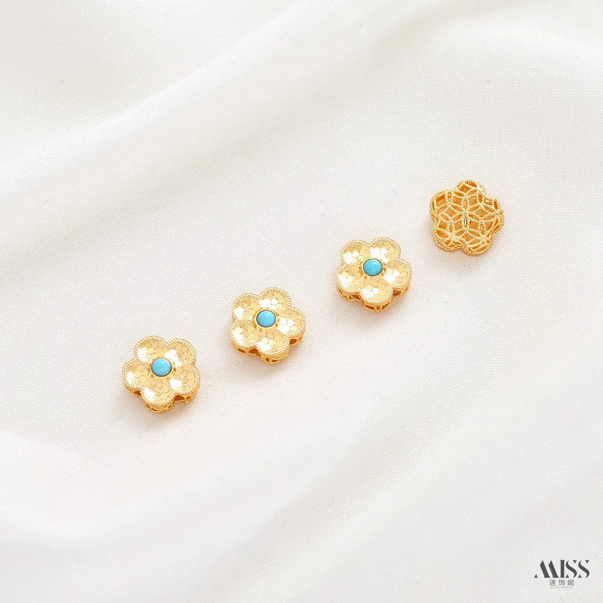 24K Real Gold Plated, Crushed Ice Love, Lucky Gourd, Water Drop & Plum Blossom Beads, DIY Jewelry Accessories