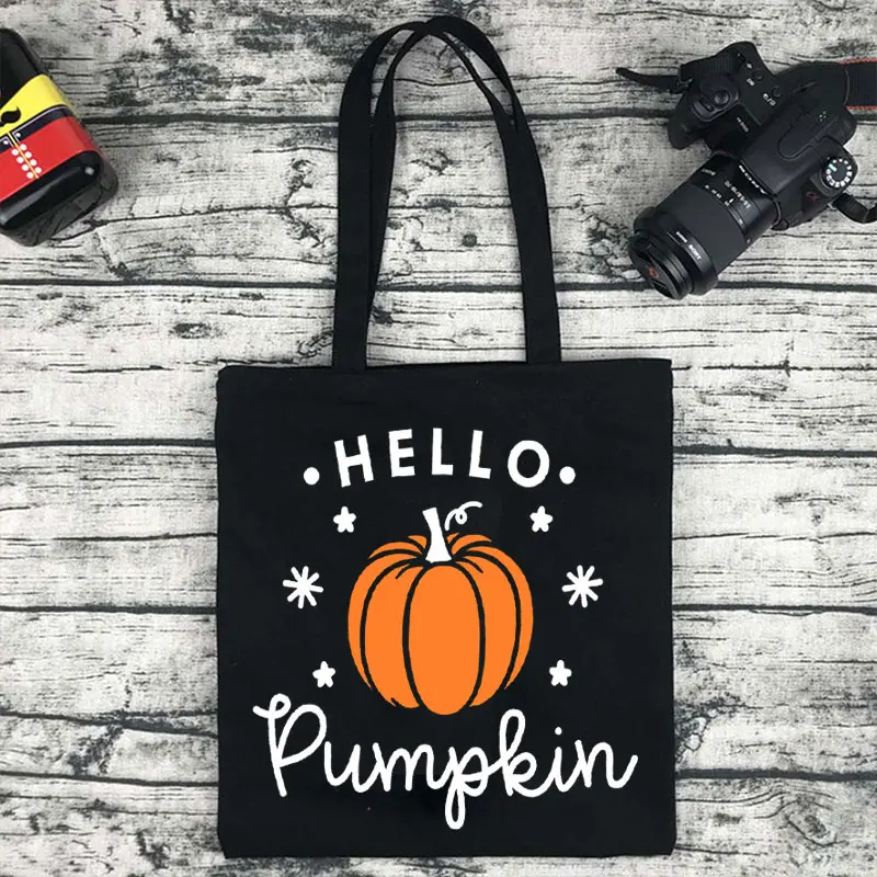 Halloween Totes Hello Pumpkin Trick or Treat Totes Cute whoooaa BAT  Spooky Shopping Tote Bag  Black Natural Shoulder Shopper